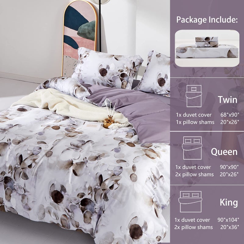 MILDLY 100% Long-Staple Cotton Duvet Cover Set Cobblestone Watercolor Pattern Printed Comforter Cover 3pcs, Ultra Soft & Breathable Bedding Set - Image 2